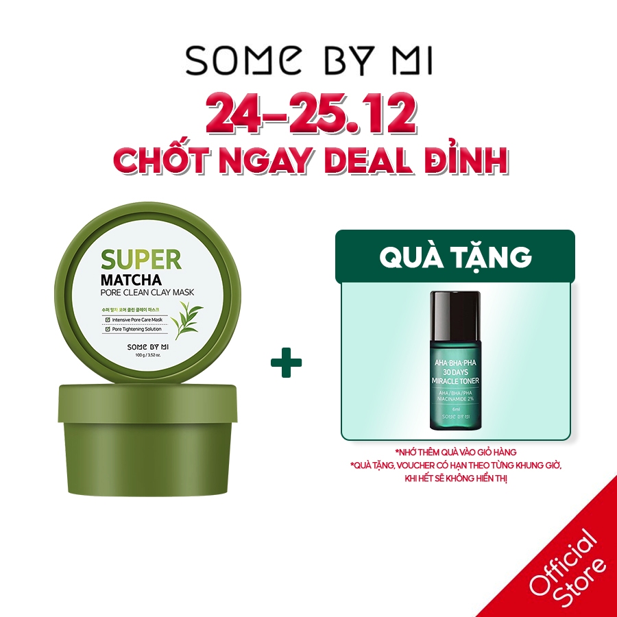 [Mã BMTTC60K giảm đến 60K đơn 50K] Mặt nạ đất sét trà xanh Some By Mi Super Matcha Pore Clean Clay Mask 100g