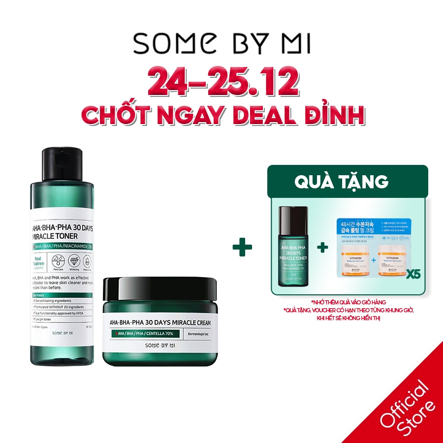 [Mã BMTTC60K giảm đến 60K đơn 50K] Bộ 2 Sản Phẩm SomeByMi AHABHAPHA 30Days Nước hoa hồng 150ml/chai&Kem dưỡng 50ml/hộp