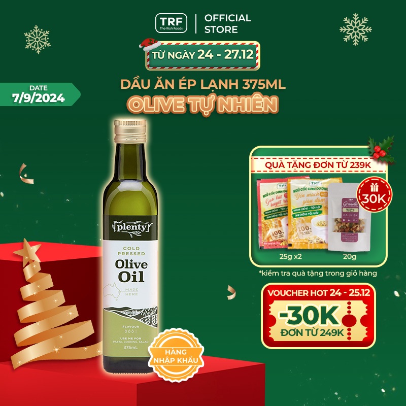 Dầu ăn ép lạnh Olive The Rich Foods PRESSED PURITY bổ sung vitamin E, tốt cho tim mạch 375ml