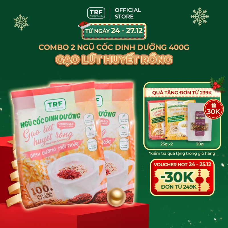 Combo 2 Ngũ cốc dinh dưỡng Gạo lứt huyết rồng The Rich Foods healthy không chất bảo quản 400g x 2 (32 gói)