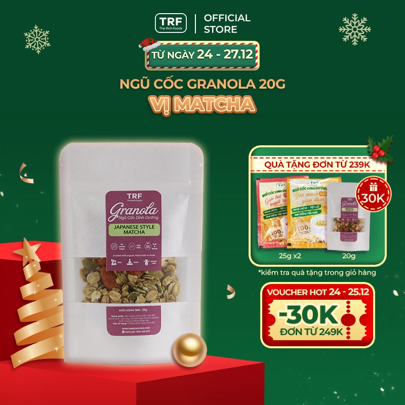 Ngũ cốc Granola vị Matcha không đường The Rich Foods đảm bảo dinh dưỡng healthy, chống oxy hóa 20g