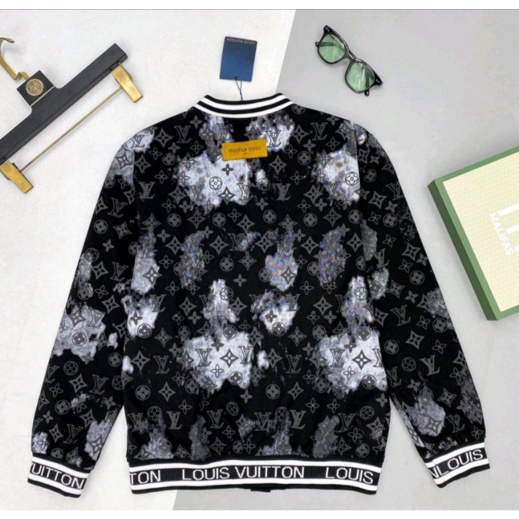 Áo BomBer L.V Loang Đen Gấu Dệt, Áo Khoác Nỉ Nam Nữ Form Rộng Siêu Chất.