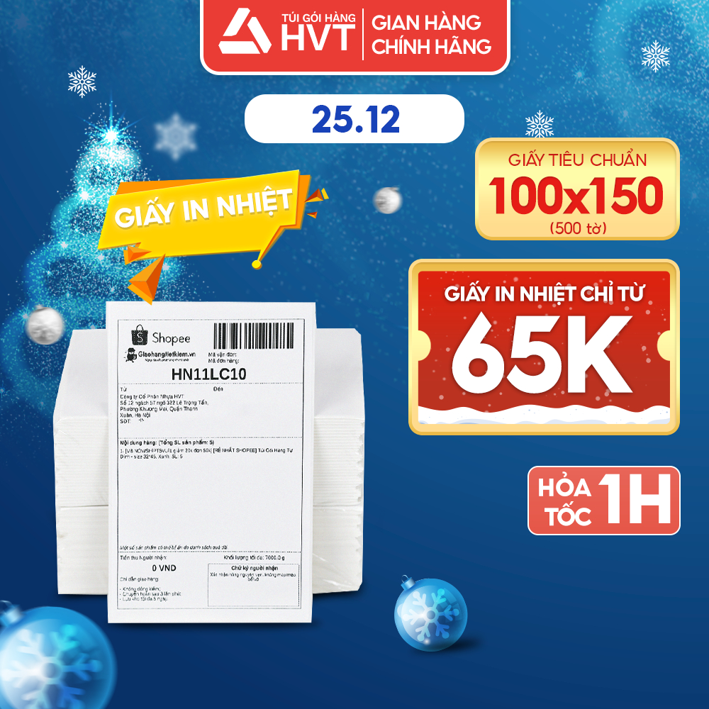 GIấy in nhiệt chống nước, in bill tự dính, giấy in decal NHỰA HVT khổ A6 100*150mm & A7 75*100mm