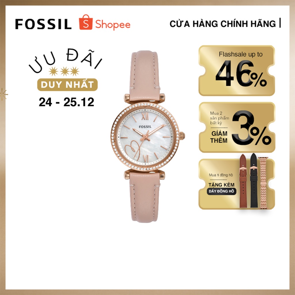 Đồng hồ nữ Fossil Carlie ES5268 dây da - màu hồng