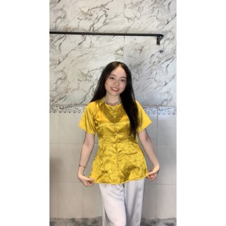 Sét bà ba tay ngắn gấm hoa có túi