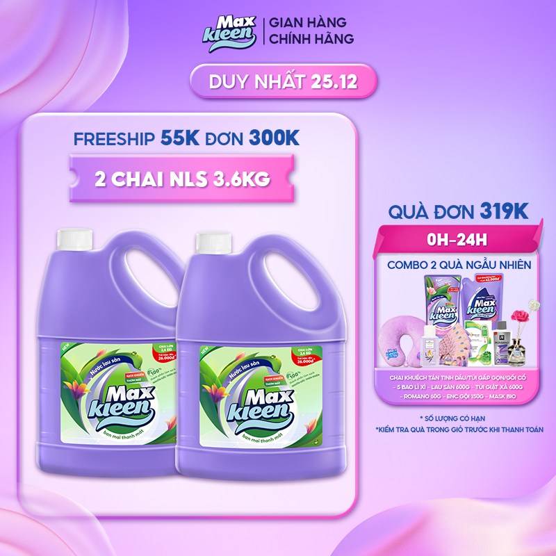 Combo 2 Chai Nước Lau Sàn MaxKleen Ban mai thanh mát 3.6kg/chai