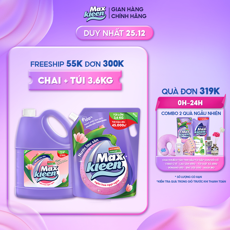 Combo Chai Lau Sàn 3.6kg + Túi Lau Sàn 3.6kg MaxKleen Ngàn hoa ngọt ngào