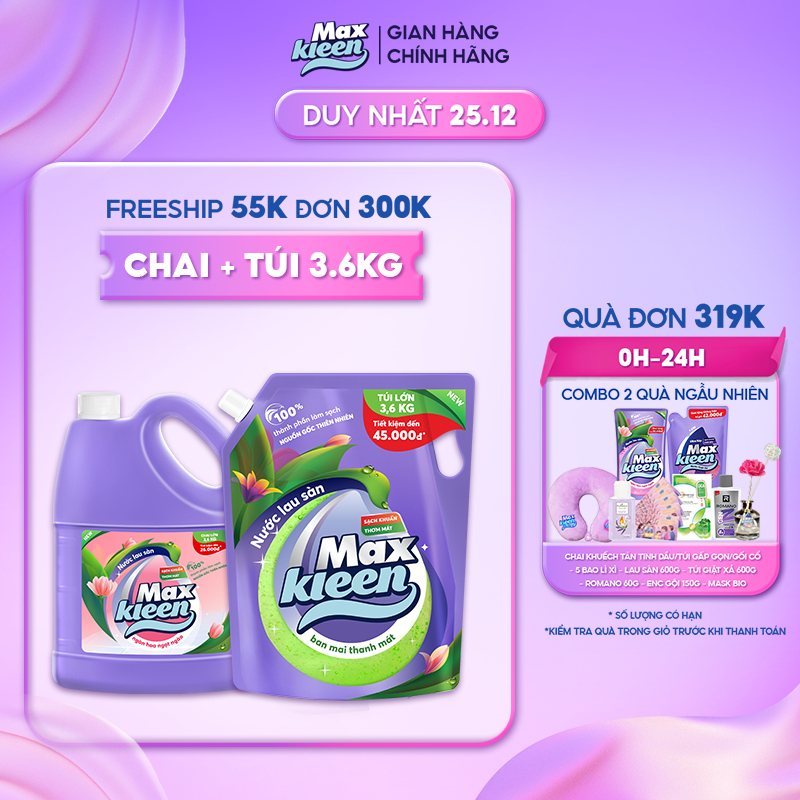 Combo Chai Lau Sàn MaxKleen Ngọt ngào 3.6kg + Túi Lau Sàn Ban mai 3.6kg