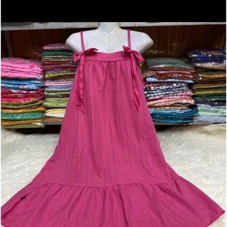 Váy đầm nữ  2 dây phối nơ dể thương chất liệu xốp gân free size dưới 60kg