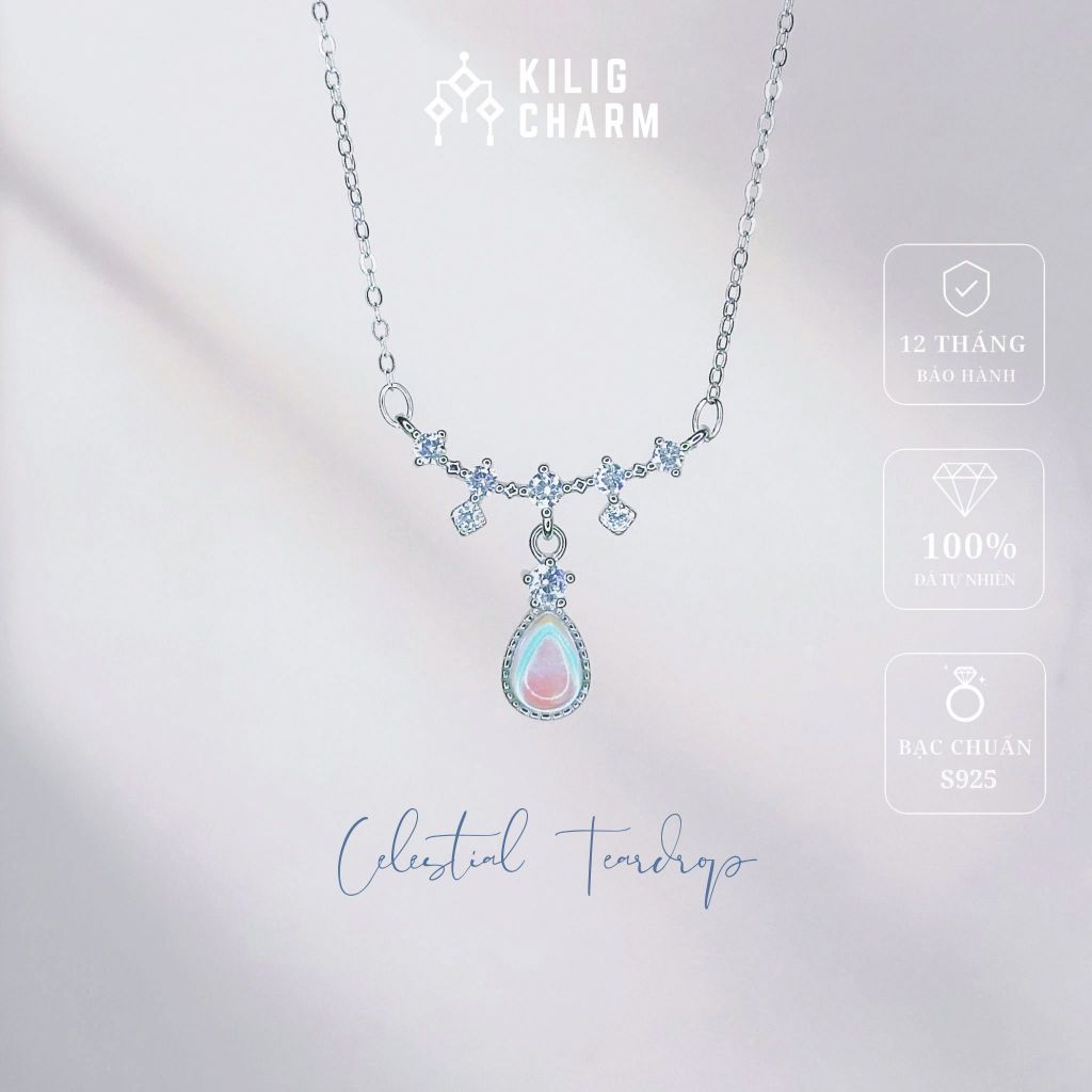 Dây chuyền bạc nữ "Celestial Teardrop" vòng cổ đá moonstone charm giot nước cao cấp S925 sang trọng KILIG CHARM - KV08