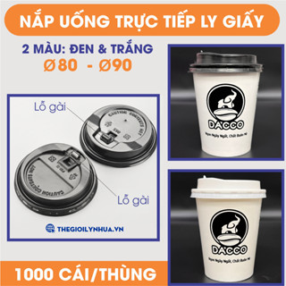 100 Nắp uống trực tiếp có nút bật, 2 màu TRẮNG, ĐEN, dùng được tất cả các size ly giấy, cốc giấy đựng cà phê - trà sữa.