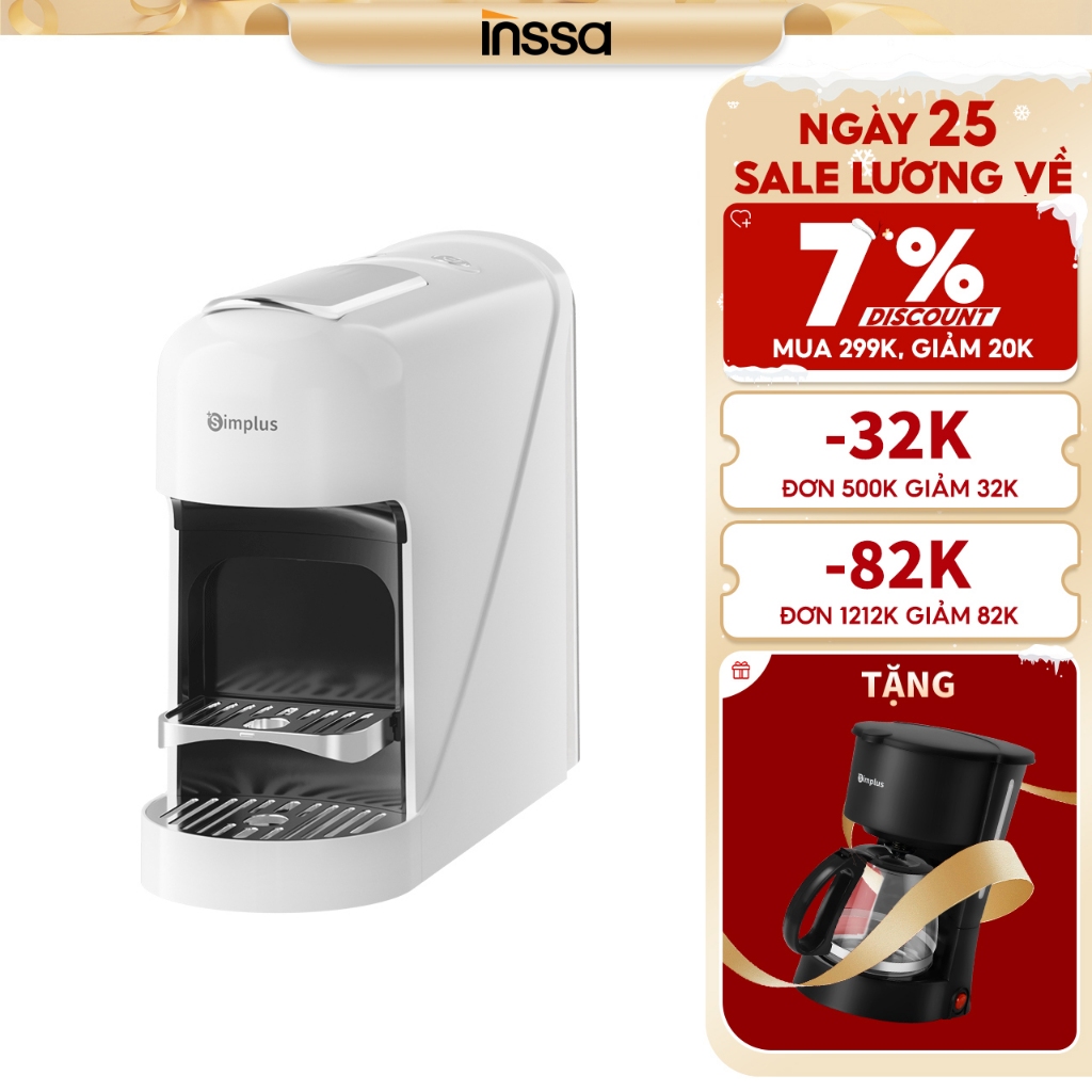 INSSA Máy Pha Cà Phê Viên Nén 1350W Đồ Dùng Văn Phòng Máy Pha Cà Phê Tự Động Tại Nhà 20Bar