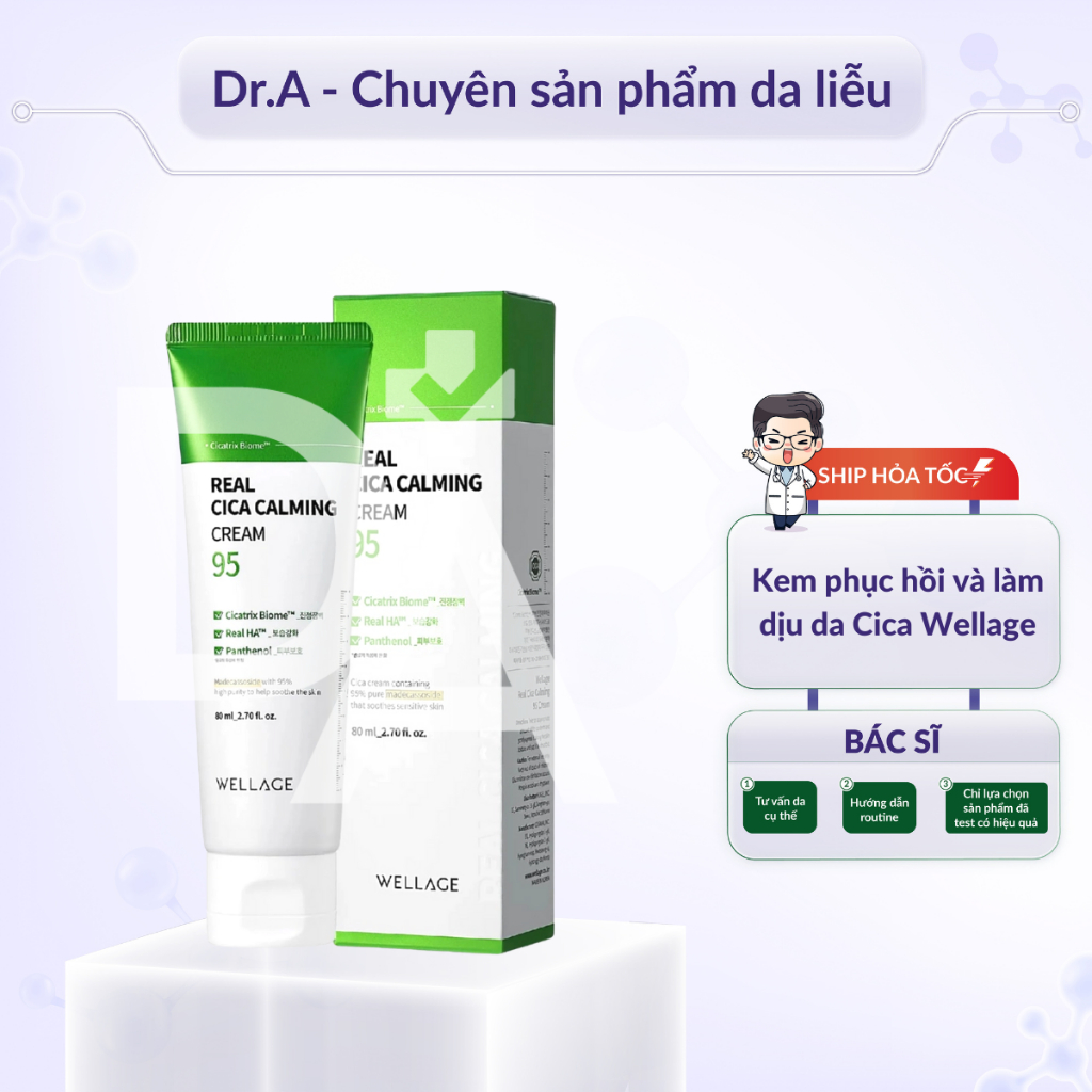 Wellage kem dưỡng Cica chính hãng Dr.A giúp làm dịu, phục hồi và nâng cấp hàng rào bảo vệ da mạnh mẽ