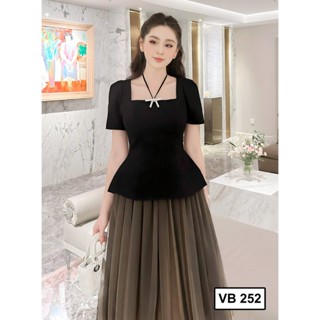 Set Áo sơ mi dáng peplum Kèm Chân váy dáng dài xếp ly 3 lớp lưới hack eo tôn dáng phong cách Hàn Quốc VB252