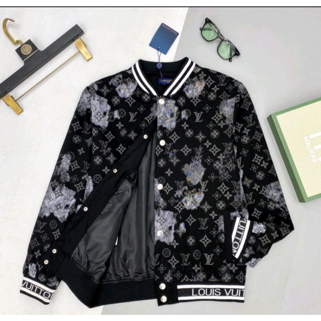 Áo BomBer LV Loang Đen Gấu Dệt, Áo Khoác Nỉ Nam Nữ Form Rộng Siêu Chất,hn