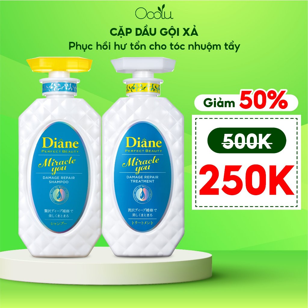 Combo gội xả phục hồi hư tổn dành cho tóc nhuộm tẩy Diane Miracle You Damage Repair & Treatment 450ml*2