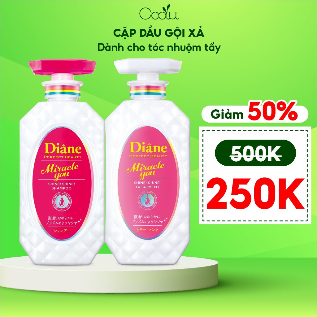 Combo Dầu gội xả phục hồi sáng bóng dành cho tóc nhuộm tẩy Diane Miracle You Shine Shine Shampoo & Treatment