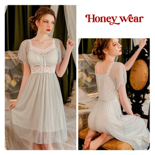 Váy ngủ voan tay bồng tiểu thư hai lớp phong cách quý tộc honey wear đầm ngủ lụa phối voan dễ thương a126
