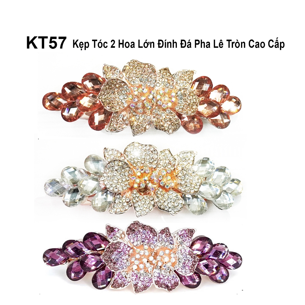 GOTI Kẹp Tóc Hình 2 Hoa Lớn Đính Đá Nhọn Sang Trọng Tặng Mẹ, Tặng Bà, Người Lớn Tuổi KT56