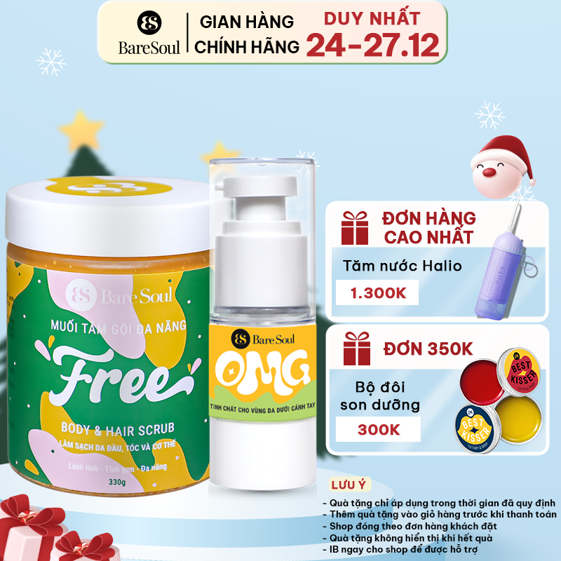 Combo Muối tắm gội đa năng Baresoul FREE 330g + Serum nách ngăn mồ hôi, khử mùi & dưỡng sáng Baresoul Underarm Serum 20g