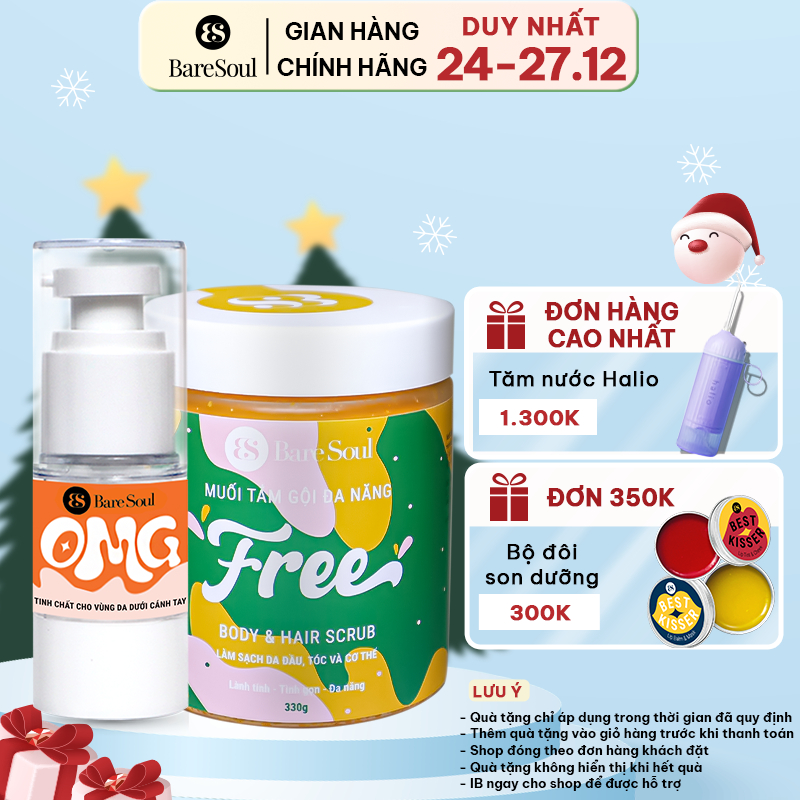 Combo dưỡng sáng chuyên sâu, nâng tông tức thì, giảm thâm, khử mùi, giảm tiết mồ hôi nách BareSoul OMG 20g + FREE 330g
