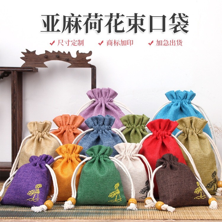 combo 6 túi vải bố dây rút có in họa tiết hình hoa