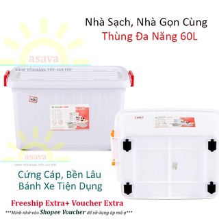 Thùng nhựa đựng đồ 60l giúp nhà sạch gọn- bánh xe êm, bền đẹp, cứng cáp.