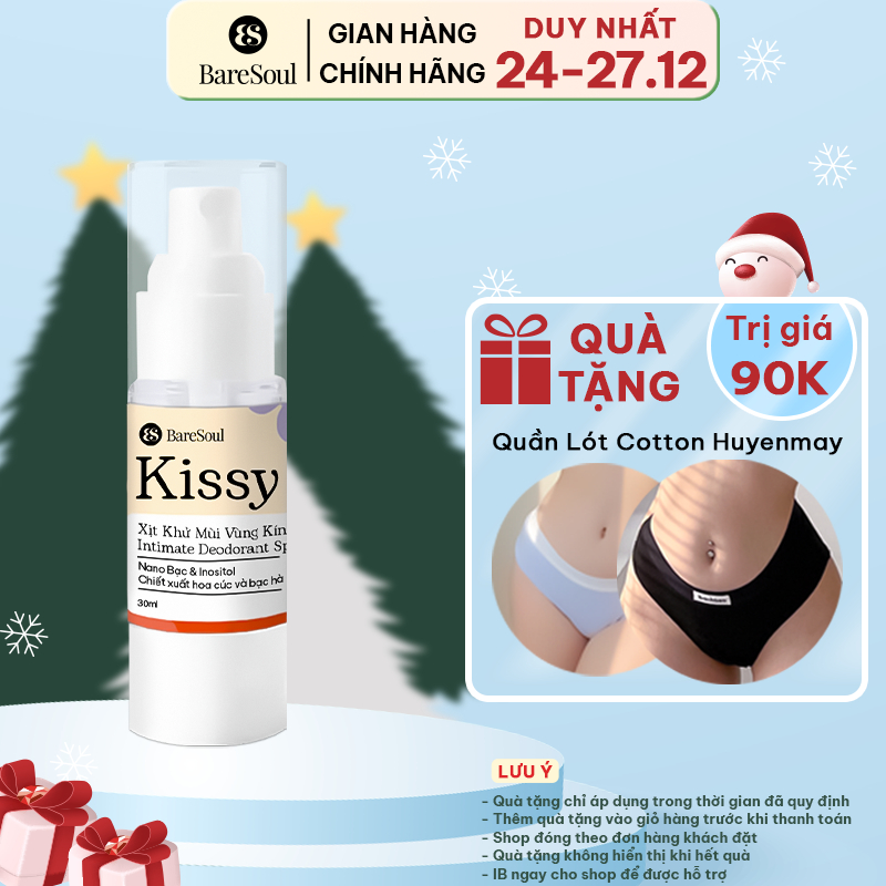 Xịt Khử Mùi & Vệ Sinh Vùng Kín BareSoul Kissy Intimate Deodorant & Hygiene Spray 30ml
