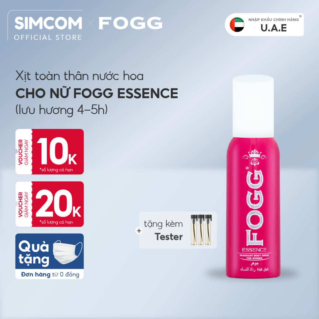 Xịt toàn thân nước hoa FOGG Essences dùng để khử mùi,tạo mùi thơm,dùng được cho cả nam và nữ,lưu hương lâu đến 8 tiếng