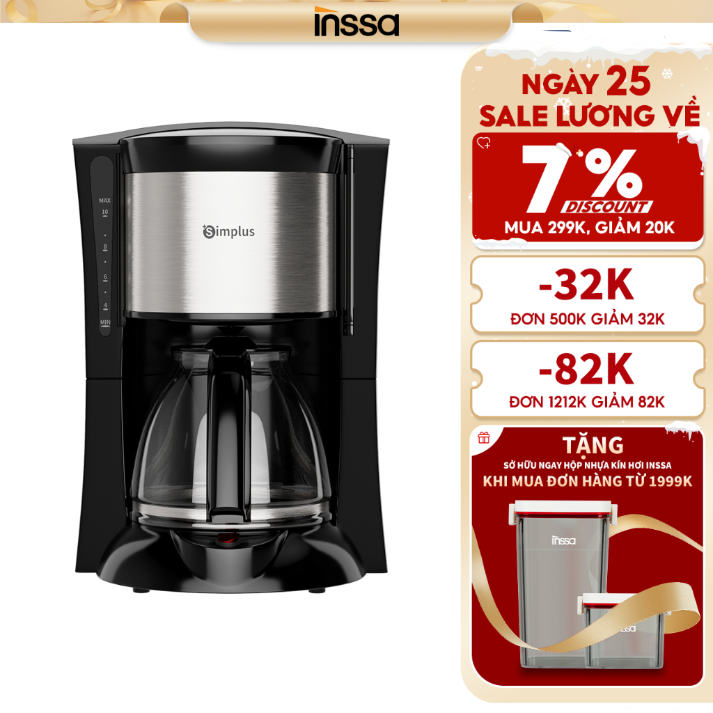 INSSA Máy pha cà phê Americano Nâng cấp dung tích lớn1.2L Nhỏ giọt tự động đồ dùng văn phòng nhỏ một máy nhiều chức năng