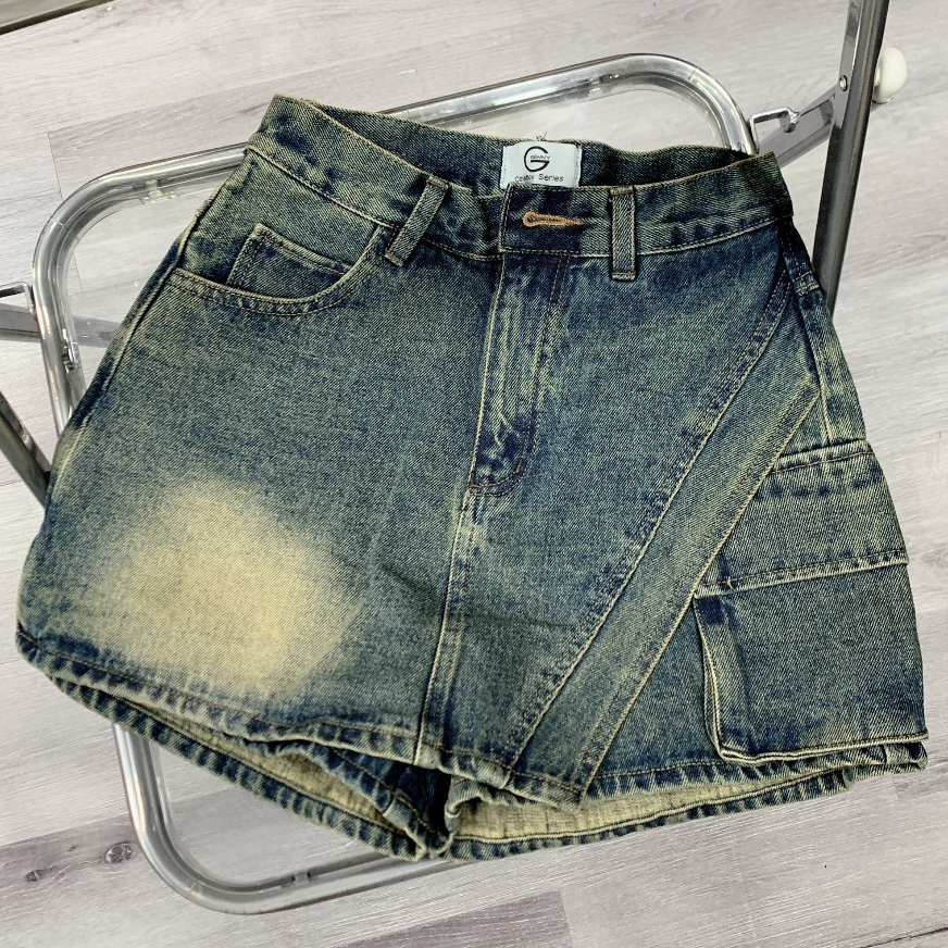 Quần váy jean Nữ vạt lệch túi hộp cạp lưng cao chất Denim Pants MS201