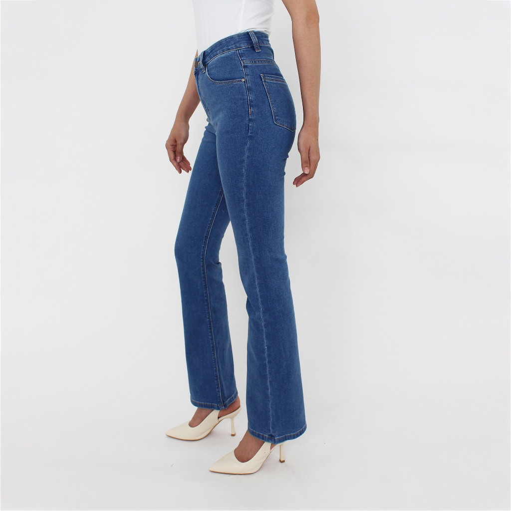 Quần Jean Nữ Ống Loe Lưng Cao Màu Medium Blue  Aaa Jeans