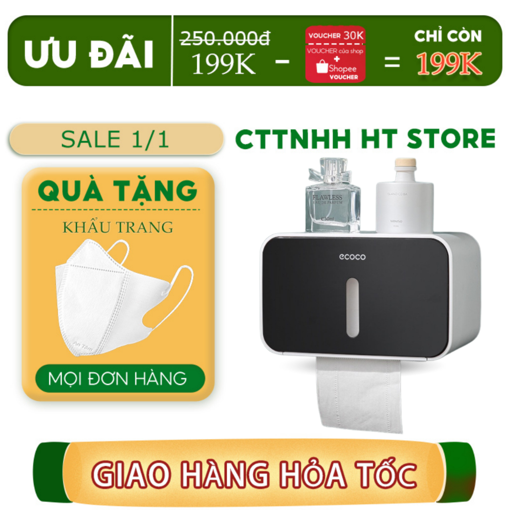 Hộp Đựng Giấy Dán Tường Ecoco E1903 Chống Thấm Nước Cao Cấp ,Hộp Giấy Nhà Vệ Sinh ,Chất Liệu Nhựa ABS