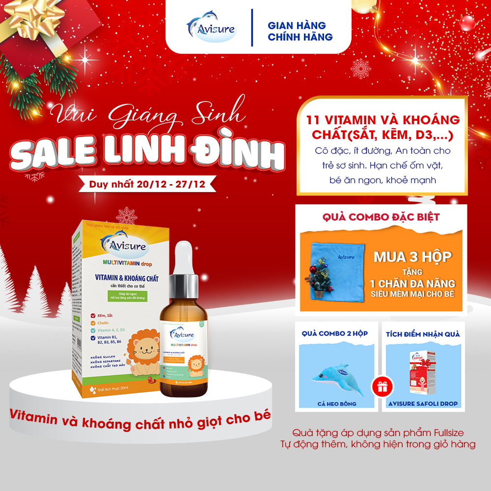 Avisure multivitamin drop 20ml - Sắt Kẽm hữu cơ + 9 loại vitamin thiết yếu cho bé