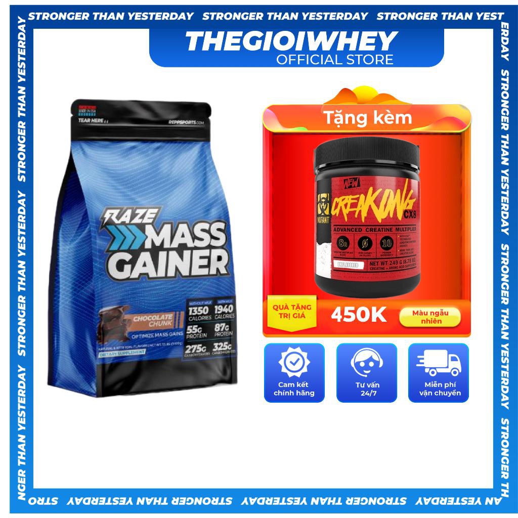 [Tặng Creakong) ReppSport RAZE MASS GAINER 12lbs(5.4kg),Sữa Tăng Cân, Hỗ Trợ Tăng Cân Nặng Cải Thiện Vóc Dáng