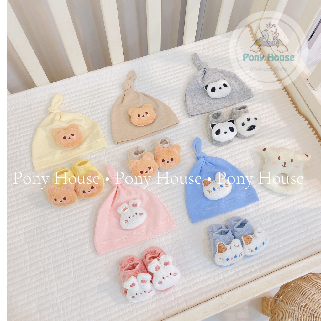 Set Mũ Kèm Tất Len Hình Thú cho bé Sơ Sinh Đến 6 Tháng