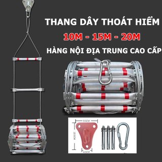 Thang dây thoát hiểm 10m, 15m, 20m bậc nhôm cao cấp chống trơn cáp thép dày không gỉ chống cháy