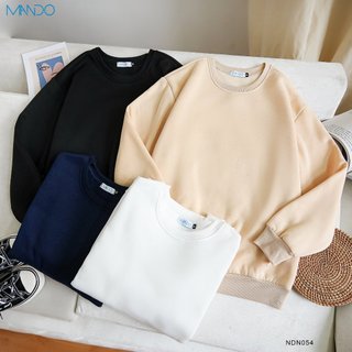 Áo Nỉ Nam Trơn Dài Tay Không Cổ MANDO Chất Nỉ Bông Cao Cấp Form Rộng Nhiều Màu Basic Unisex Thời Trang Hàn Quốc NDN054