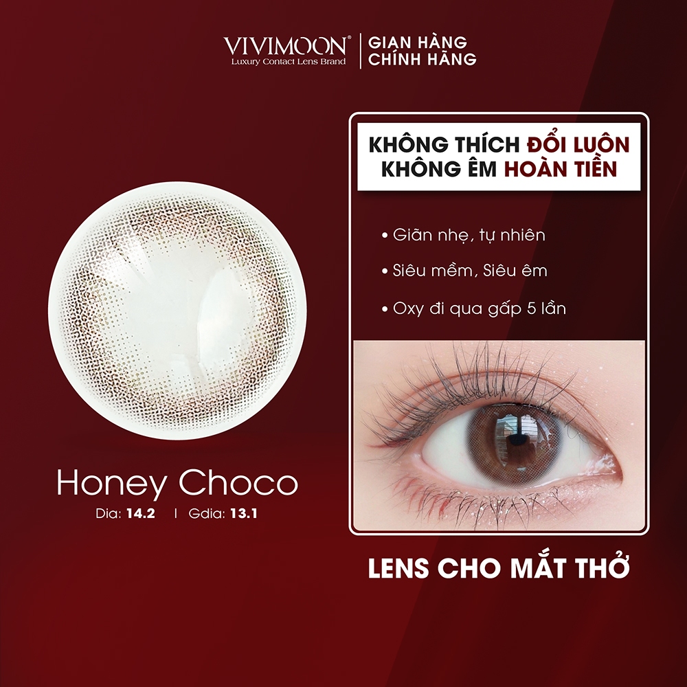 Lens cho mắt thở cận 6 tháng màu nâu tự nhiên Honey Choco kính áp tròng VIVIMOON