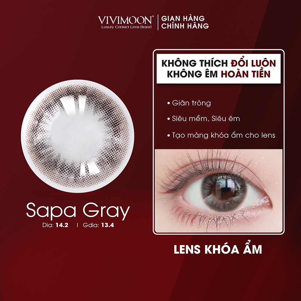 Lens cho mắt thở cận 6 tháng màu xám đậm Sapa Gray kính áp tròng VIVIMOON