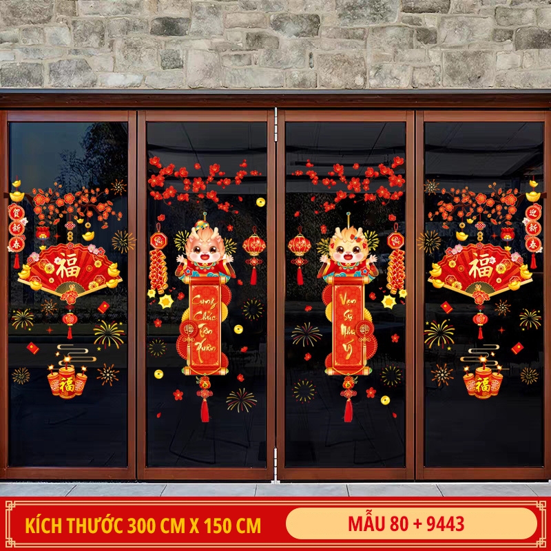 Combo decal dán tết,Tranh decal noel 2024 PA80+Tĩnh điện 9443