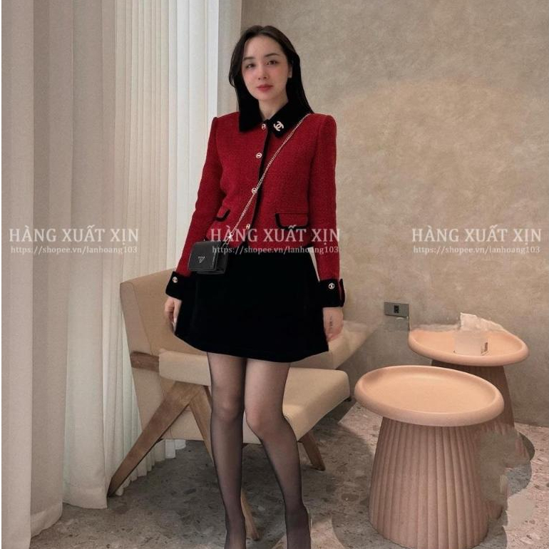 Áo khoác dạ nữ vero cổ sơ mi phối màu siêu đẹp