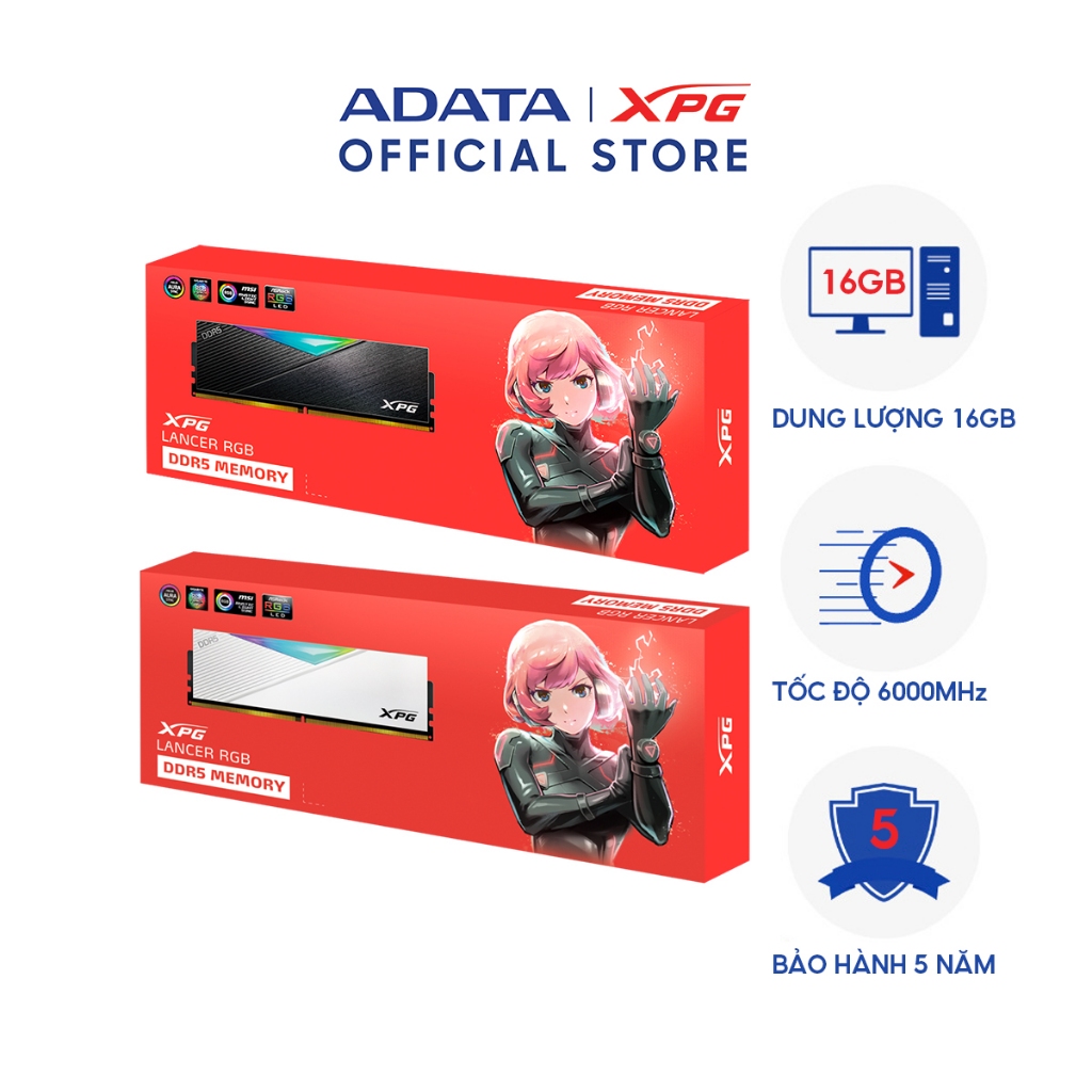 Bộ Nhớ Trong Máy Tính - RAM ADATA LANCER DDR5 16GB (16x1) Bus 6000Mhz Black/White LED RGB