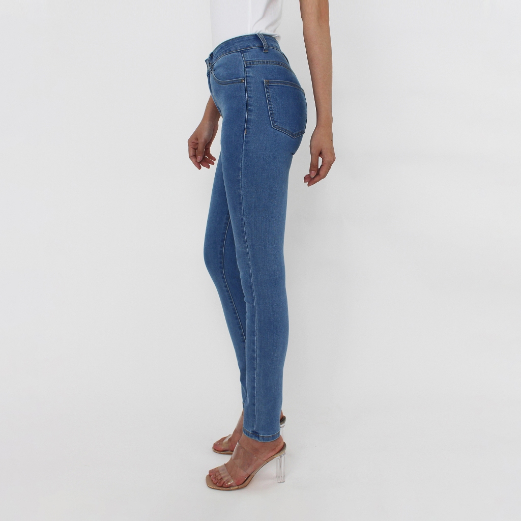 Quần Jean Nữ Dài Lưng Cao Dáng Skinny Xanh Biển Aaa Jeans