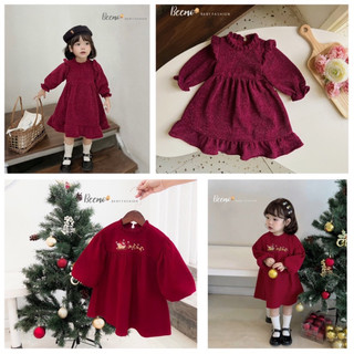 SP003598 Váy noel tuần lộc cho bé gái, SP003895 váy đỏ trẻ em hàng có sẵn kèm video