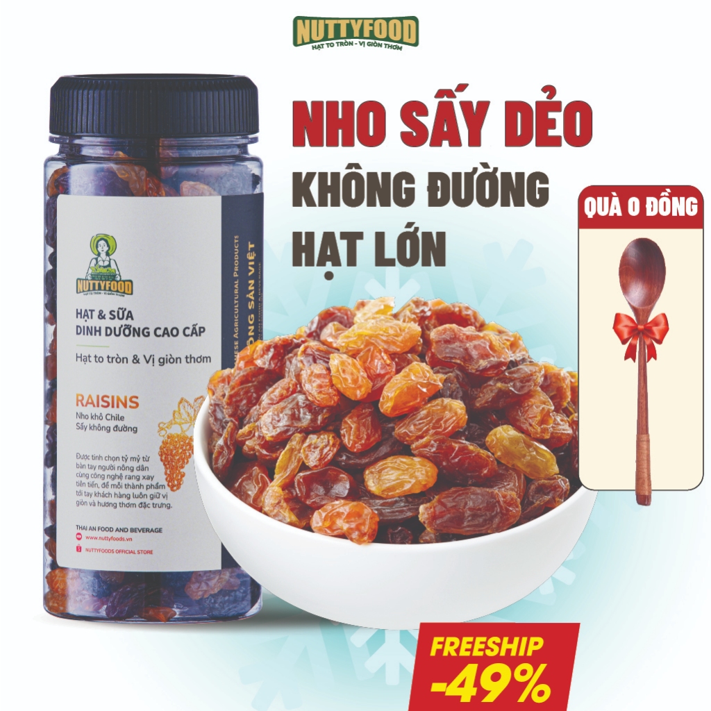 Nho khô sấy dẻo không đường Chile Raisins NUTTYFOOD - Sấy chua ngọt không đường, không phụ gia, tốt cho sức khỏe 400g