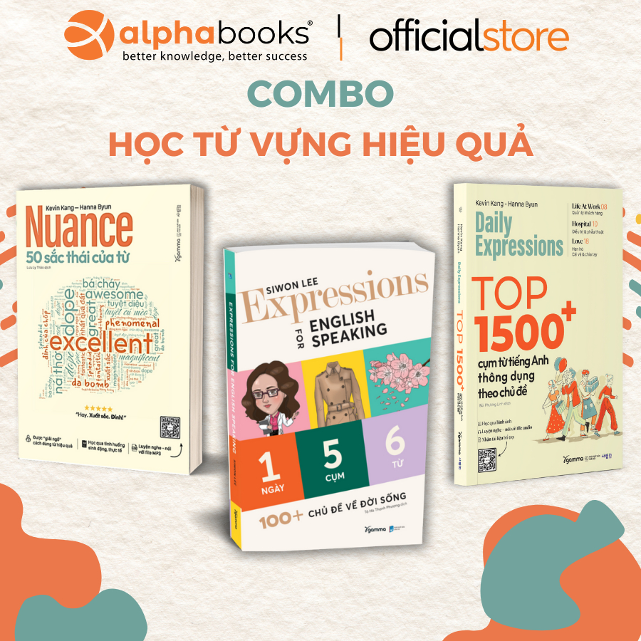 Sách: Lẻ/Combo HọcTừ Vựng Hiệu Quả: 1 Ngày 5 Cụm 6 Từ + Nuance 50 Sắc Thái Của Từ + Top 1500+ Cụm Từ Tiếng Anh (Gamma)