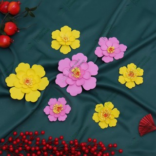 Set hoa đào, hoa mai 2 lớp trang trí tết md01