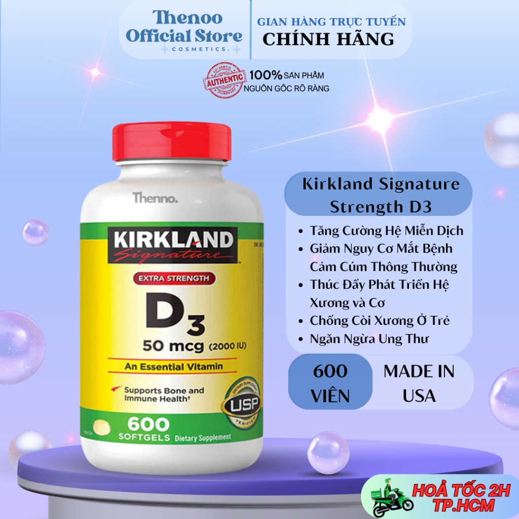 Viên Uống Vitamin D3 Kirkland Extra Strength D3 50mcg 600 Viên Mỹ