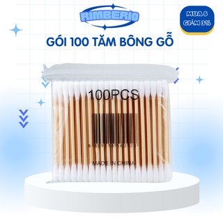Gói 100 chiếc tăm bông ngáy tai thân gỗ, tăm bông nặn mụn 2 đầu vệ sinh đa năng an toàn khi sử dụng